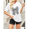 image:imageWomens Graphic Letter Tee Crew Neck Drop Shoulder Trendy Summer T Shirt Short Sleeve Vintage TopBow Black White