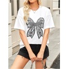 image:imageWomens Graphic Letter Tee Crew Neck Drop Shoulder Trendy Summer T Shirt Short Sleeve Vintage TopBow Black White