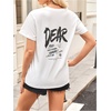 image:imageWomens Graphic Letter Tee Crew Neck Drop Shoulder Trendy Summer T Shirt Short Sleeve Vintage TopLetter Black White