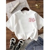 image:imageWomens Graphic Letter Tee Crew Neck Drop Shoulder Trendy Summer T Shirt Short Sleeve Vintage TopLetter Red White
