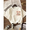 image:imageWomens Graphic Letter Tee Crew Neck Drop Shoulder Trendy Summer T Shirt Short Sleeve Vintage TopLight Beige