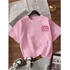 image:imageWomens Graphic Letter Tee Crew Neck Drop Shoulder Trendy Summer T Shirt Short Sleeve Vintage TopLight Pink