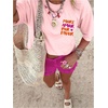 image:imageWomens Graphic Letter Tee Crew Neck Drop Shoulder Trendy Summer T Shirt Short Sleeve Vintage TopMix Pink