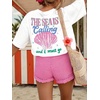 image:imageWomens Graphic Letter Tee Crew Neck Drop Shoulder Trendy Summer T Shirt Short Sleeve Vintage TopShell White