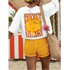 image:imageWomens Graphic Letter Tee Crew Neck Drop Shoulder Trendy Summer T Shirt Short Sleeve Vintage TopWhite and Yellow