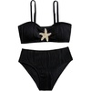 image:imageRoseSeek Girls 2 Piece Starfish Swimsuit Padded Bathing Suit Textured Spaghetti Strap Bikini SwimsuitBlack