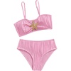 image:imageRoseSeek Girls 2 Piece Starfish Swimsuit Padded Bathing Suit Textured Spaghetti Strap Bikini SwimsuitPink