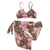 image:imageRoseSeek Girls 3 Piece Bikini Set with Beach Skirt Floral Leopard ORing Padded Swimsuit for Teen GirlsBrown