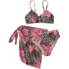 image:imageRoseSeek Girls 3 Piece Bikini Set with Beach Skirt Floral Leopard ORing Padded Swimsuit for Teen GirlsBrown and Pink