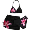 image:imageRoseSeek Girls 3 Piece Cute Bowknot Bathing Suit Halter Triangle High Waisted Swimsuit with Beach Cover Up SkirtBlack