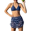 image:imageRoseSeek Girls 3 Piece Floral Swimsuits Cute Backless Triangle Bikini Set with Cover Up Beach SkirtBlue