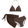 image:imageRoseSeek Girls 3 Piece Swimsuits Floral High Waisted Bikini Bathing Suit with Mesh Coverups SkirtDots Brown