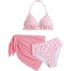 image:imageRoseSeek Girls 3 Piece Swimsuits Floral High Waisted Bikini Bathing Suit with Mesh Coverups SkirtLeopard Pink