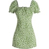 image:imageRoseSeek Girls Boho Summer Dress Floral Short Sleeve Square Neck Cute A Line Mini Short Spring DressesGreen