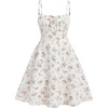image:imageRoseSeek Girls Floral Print Summer Dress Bowknot Ruched Bust A Line Cami Dress High Waist Ruffle Hem Cute Sun DressesWhite and Pink