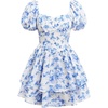 image:imageRoseSeek Girls Floral Summer Dress Layer Ruffle Sweetheart Neck Short Puff Sleeve A Line Casual DressBlue