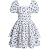 image:imageRoseSeek Girls Floral Summer Dress Layer Ruffle Sweetheart Neck Short Puff Sleeve A Line Casual DressFloral Blue and White