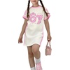 image:imageRoseSeek Girls Striped Number Graphic T Shirt Dress Short Sleeve Crewneck Summer A Line Jersey Mini DressMulticolor Pink