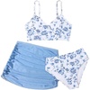image:imageRoseSeek Girls Swimsuits 3 Piece Floral Spaghetti Strap Wireless Swimwear with Ruched Beach Skirts Bathing SuitsBlue and White