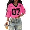 image:imageRoseSeek Jersey Shirts for Women Number Print V Neck Mesh Cropped Jersey Y2k Oversized Tshirts StreetwearHot Pink