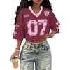image:imageRoseSeek Jersey Shirts for Women Number Print V Neck Mesh Cropped Jersey Y2k Oversized Tshirts StreetwearRed Pink