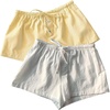 image:imageRoseSeek Womens 2 Packs Striped Linen Mini Shorts Drawstring Waist Button Front Lounge ShortsYellow and White