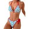 image:imageRoseSeek Womens 2 Piece Bikini Sets Cherry Print Spaghetti Strap Halter Bras and String Thongs Swimsuit SetsBlue