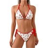 image:imageRoseSeek Womens 2 Piece Bikini Sets Cherry Print Spaghetti Strap Halter Bras and String Thongs Swimsuit SetsWhite and Red