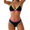 image:imageRoseSeek Womens 2 Piece Bikini Sets Color Block Triangle Bikini Top Brazilian Bottom Swimsuit SwimwearBlack