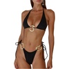 image:imageRoseSeek Womens 2 Piece Bikini Sets Ring Linked Metal Decor Bathing Suit String Triangle Cheeky SwimsuitBlack