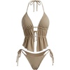 image:imageRoseSeek Womens 2 Piece Boho Polka Dots Beaded Bikini Sets Halter Swimsuits Textured Tie Side Bathing SuitApricot Plaid
