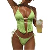 image:imageRoseSeek Womens 2 Piece Boho Polka Dots Beaded Bikini Sets Halter Swimsuits Textured Tie Side Bathing SuitGreen