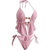image:imageRoseSeek Womens 2 Piece Boho Polka Dots Beaded Bikini Sets Halter Swimsuits Textured Tie Side Bathing SuitSolid Purple