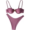 image:imageRoseSeek Womens 2 Piece Cheeky Bikini Sets Metal Decor Underwire Bra High Cut Thong Swimsuit SwimwearDusty Pink