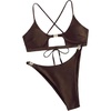 image:imageRoseSeek Womens 2 Piece Elegant Bikini Sets Lace Up Cut Out Bras and Thongs Beachwear SetCoffee Brown