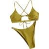 image:imageRoseSeek Womens 2 Piece Elegant Bikini Sets Lace Up Cut Out Bras and Thongs Beachwear SetMustard Yellow