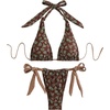 image:imageRoseSeek Womens 2 Piece Floral Plaid Swimsuit Halter Triangle Bathing Suit Bowknot Tie Side Bikini SetsBrown