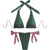 image:imageRoseSeek Womens 2 Piece Floral Plaid Swimsuit Halter Triangle Bathing Suit Bowknot Tie Side Bikini SetsGreen