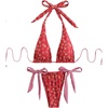 image:imageRoseSeek Womens 2 Piece Floral Plaid Swimsuit Halter Triangle Bathing Suit Bowknot Tie Side Bikini SetsRed