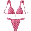 image:imageRoseSeek Womens 2 Piece Leopard Floral Bathing Suit Wireless Triangle Swimsuit High Waisted Bikini SetsBright Pink