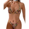 image:imageRoseSeek Womens 2 Piece Leopard Floral Bikini Sets Ring Triangle Halter Bathing Suit Tie Back SwimsuitMulticolor