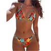 image:imageRoseSeek Womens 2 Piece Leopard Floral Bikini Sets Ring Triangle Halter Bathing Suit Tie Back SwimsuitRed and Blue
