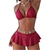 image:imageRoseSeek Womens 2 Piece Leopard Ruffle Bikini Sets Triangle Halter Y2k Swimsuit Contrast Trim Bathing SuitRed