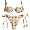 image:imageRoseSeek Womens 2 Piece Tropical Underwire Bathing Suit Spaghetti Strap Push Up Swimsuit Boho Bikini SetsBeige