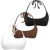 image:imageRoseSeek Womens 3 Packs Basic Backless Halter Top Slim Fit Micro Crop Camisole TopsBlack Brown White