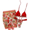 image:imageRoseSeek Womens 3 Piece Floral Bikini Sets Halter Bras and Thongs with Tie Front Skirts Summer BeachwearRed