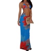 image:imageRoseSeek Womens 3 Piece Floral Cheeky Bikini Sets Halter String Swimsuit with Mesh Beach Cover Up SkirtBlue