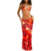 image:imageRoseSeek Womens 3 Piece Floral Cheeky Bikini Sets Halter String Swimsuit with Mesh Beach Cover Up SkirtMix Red