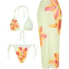 image:imageRoseSeek Womens 3 Piece Floral Swimsuit Halter Triangle String Bikini with Bodycon Beach Skirts Cover UpLight Pure Yellow