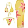 image:imageRoseSeek Womens 3 Piece Floral Swimsuit Halter Triangle String Bikini with Bodycon Beach Skirts Cover UpYellow and Pink